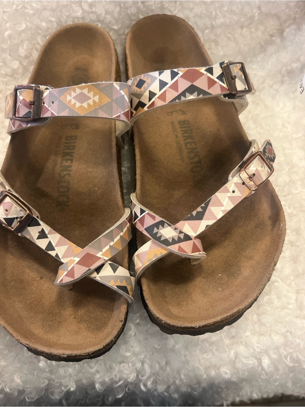 Birkenstock Mayari Sandals in Pink, Tan, Cream & Gray Geometric Print - Picture 11 of 15